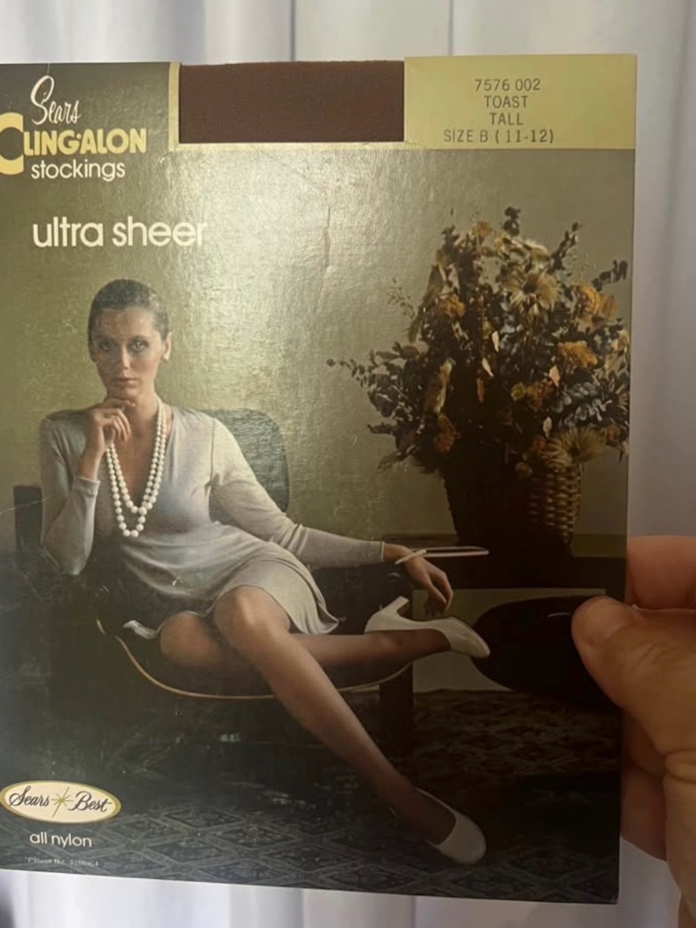 vintage package of Sears Cling-Alon Ultra Sheer Stockings from the 1970